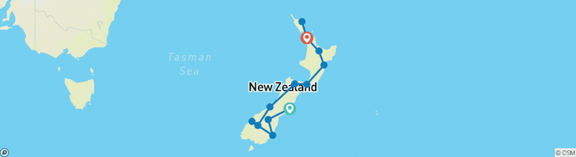 Image of a map showing the route of the tour