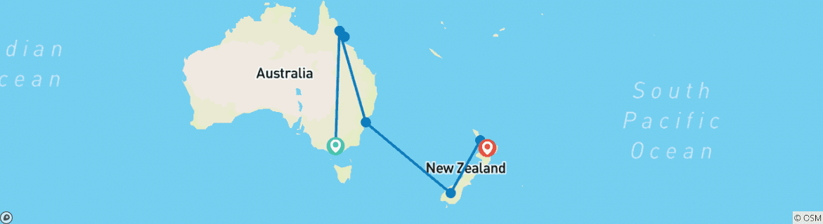 Image of a map showing the route of the tour