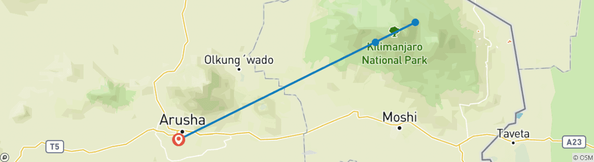 Image of a map showing the route of the tour