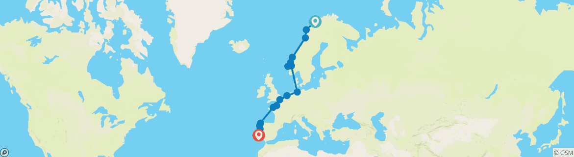 Image of a map showing the route of the tour