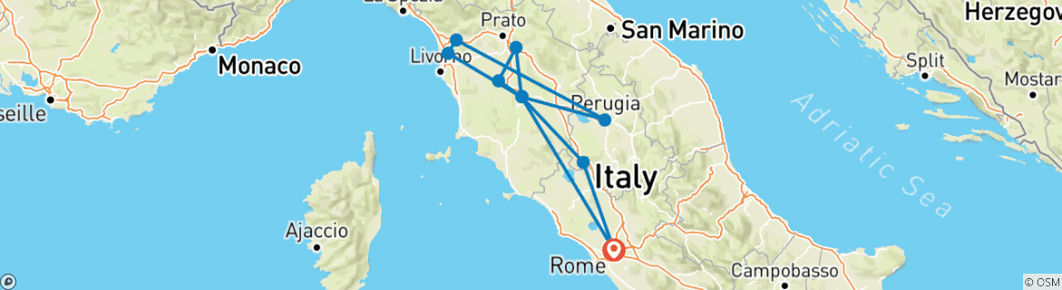 Image of a map showing the route of the tour