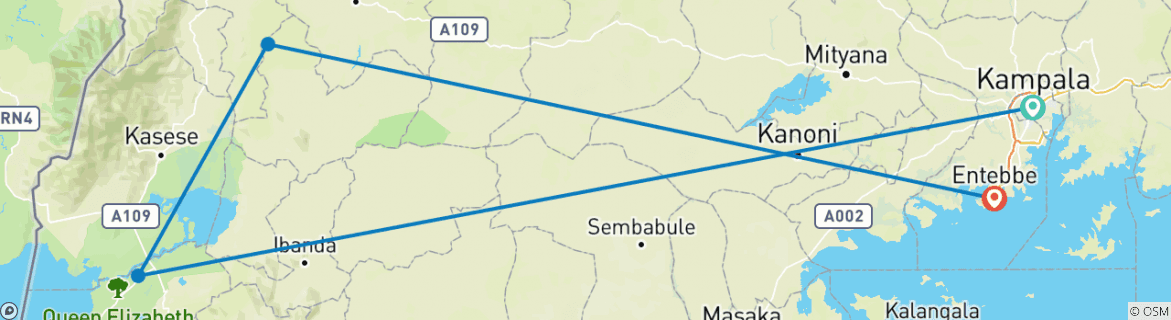 Image of a map showing the route of the tour