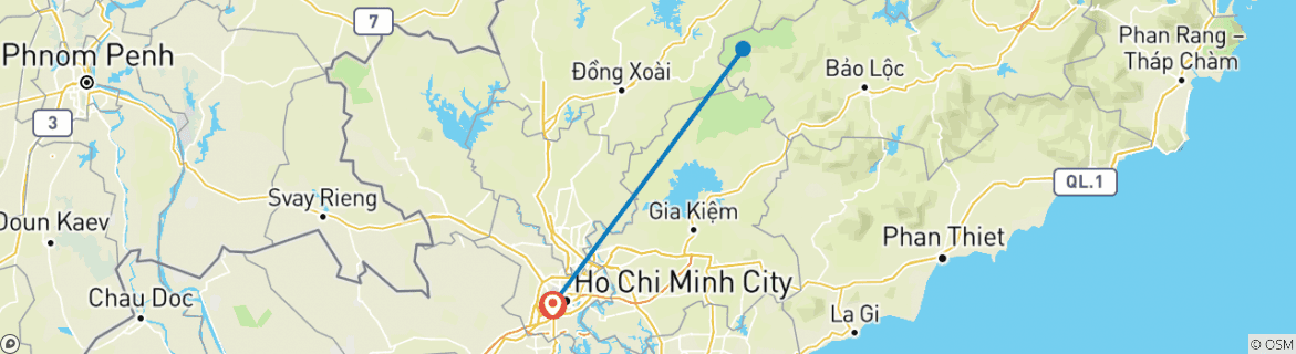 Image of a map showing the route of the tour