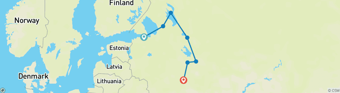 Image of a map showing the route of the tour