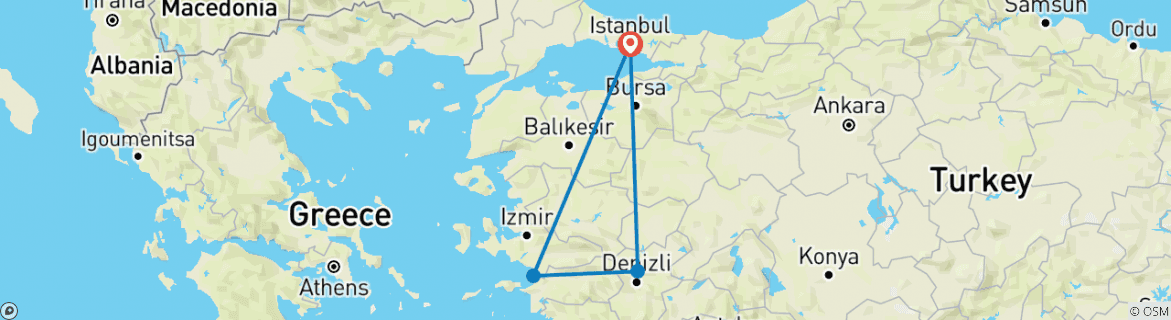 Image of a map showing the route of the tour