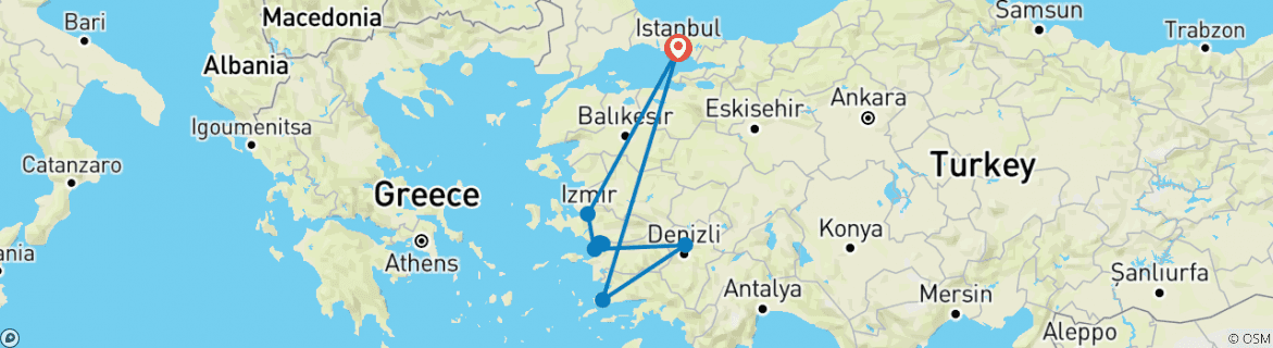 Image of a map showing the route of the tour