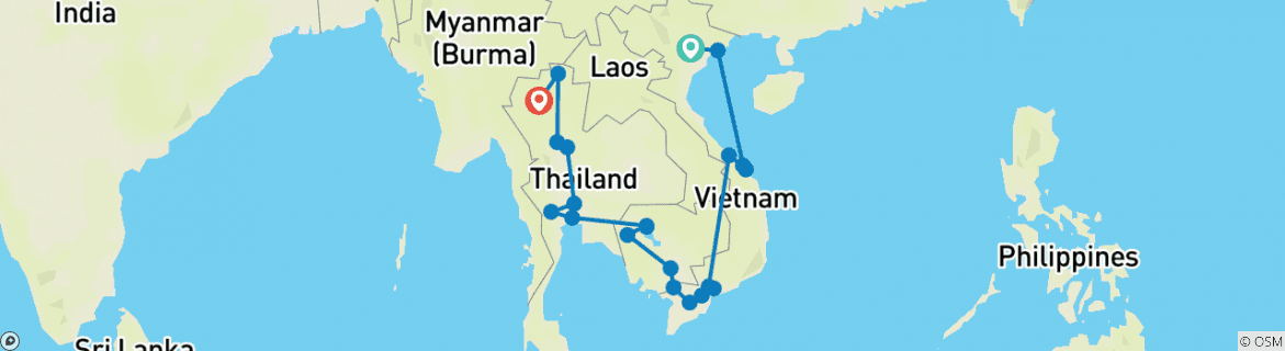 Image of a map showing the route of the tour