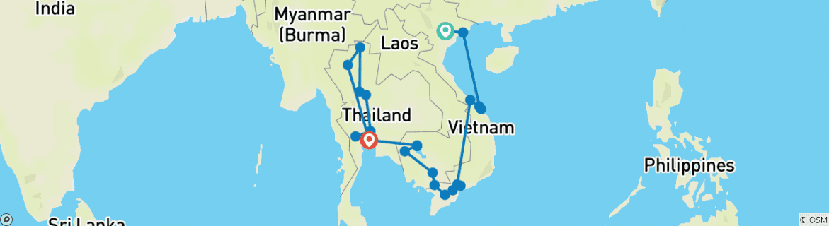 Image of a map showing the route of the tour