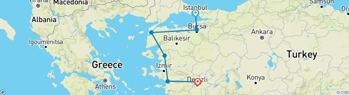 Image of a map showing the route of the tour