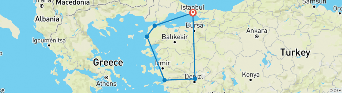 Image of a map showing the route of the tour