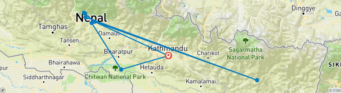 Image of a map showing the route of the tour