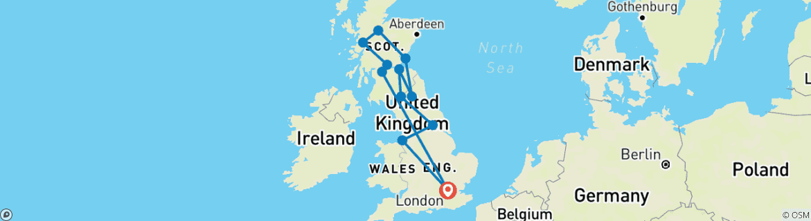 Image of a map showing the route of the tour