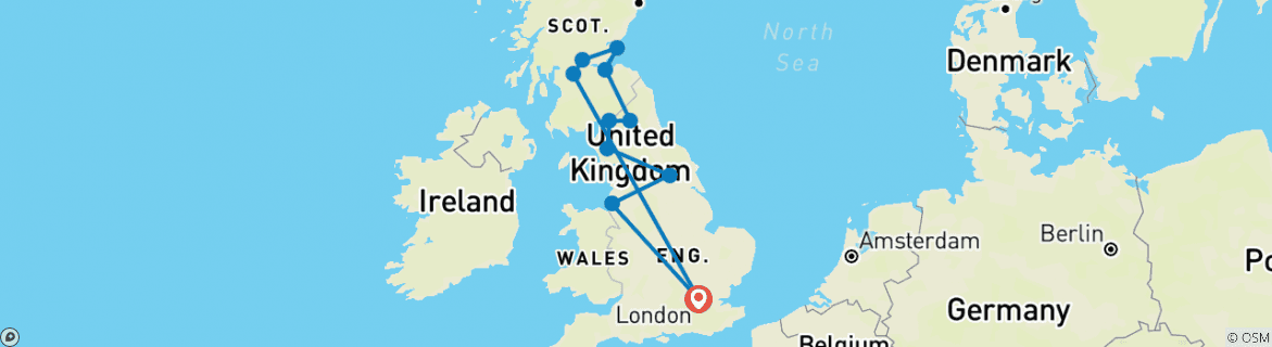 Image of a map showing the route of the tour