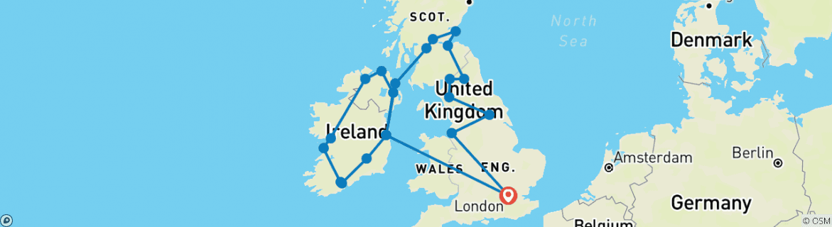 Image of a map showing the route of the tour