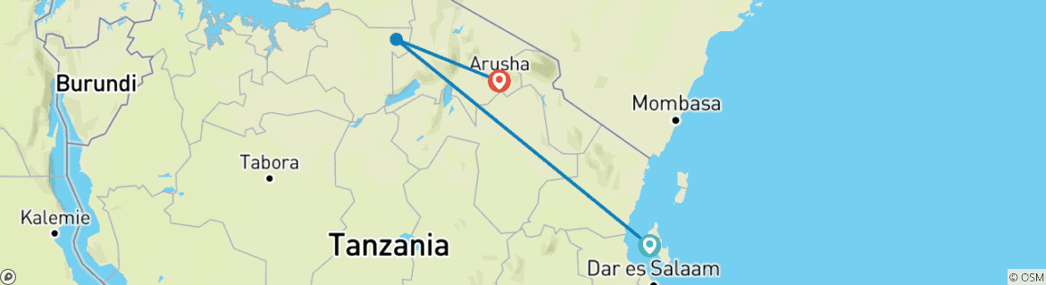 Image of a map showing the route of the tour