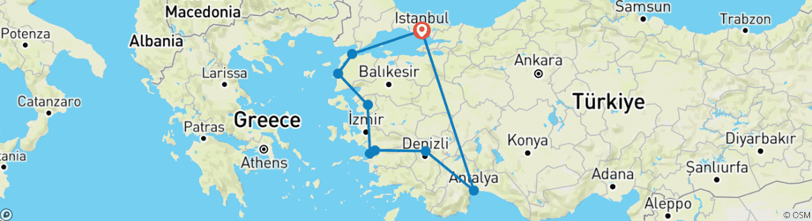 Image d'une carte montrant l'itinéraire du circuit