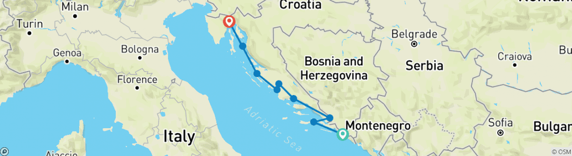 Image of a map showing the route of the tour