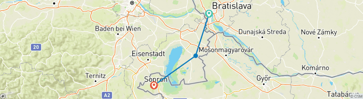 Image of a map showing the route of the tour