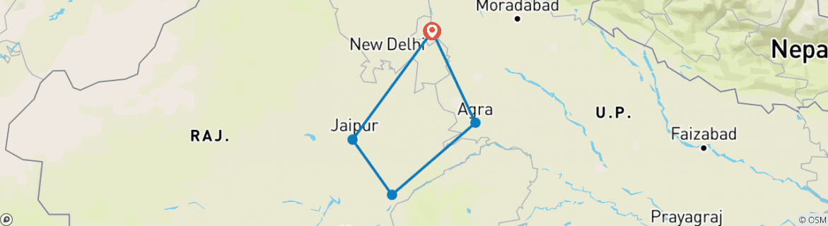 Image of a map showing the route of the tour