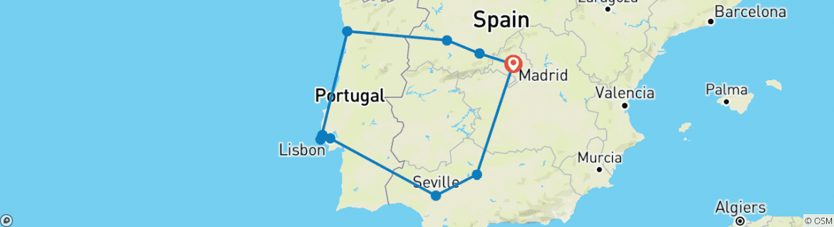 Image of a map showing the route of the tour