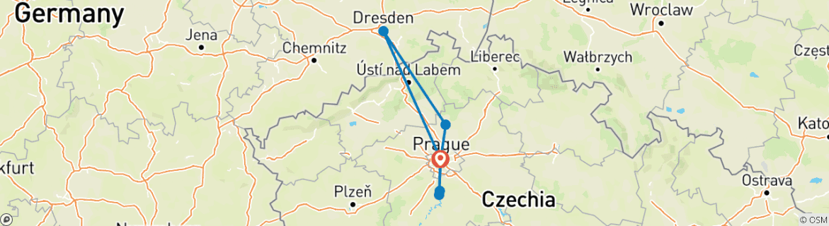 Image of a map showing the route of the tour