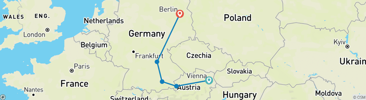 Image of a map showing the route of the tour