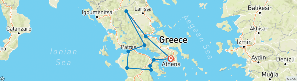 Image of a map showing the route of the tour