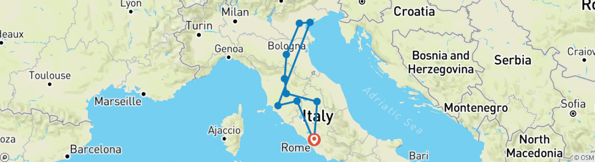 Image of a map showing the route of the tour