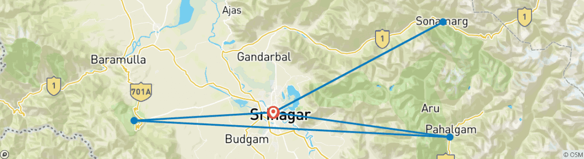 Image of a map showing the route of the tour