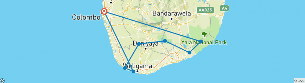 Image of a map showing the route of the tour