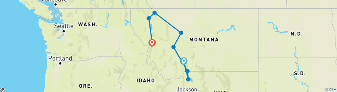 Image of a map showing the route of the tour
