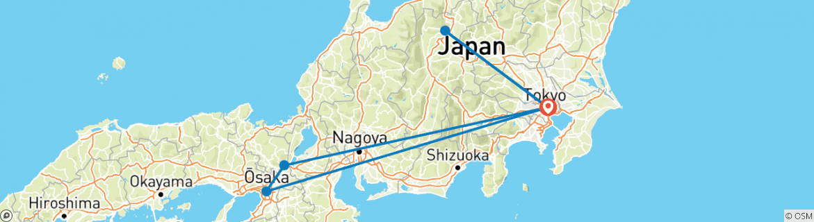 Image of a map showing the route of the tour