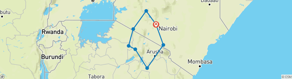 Image of a map showing the route of the tour