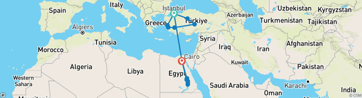 Image d'une carte montrant l'itinéraire du circuit