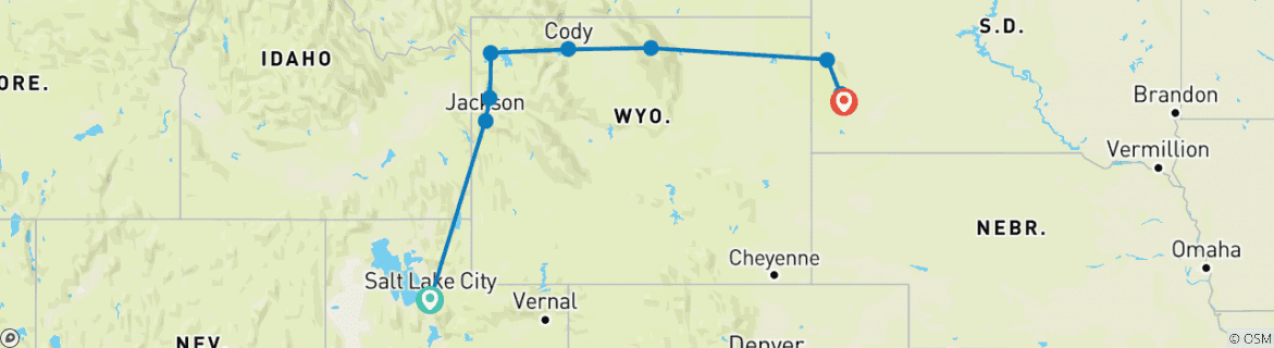 Image of a map showing the route of the tour