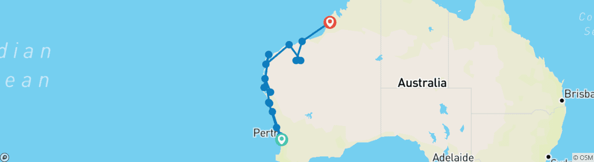 Image of a map showing the route of the tour