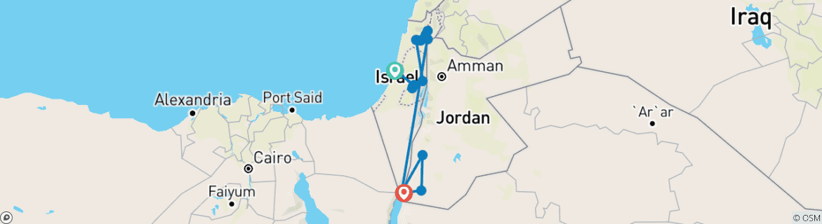Image of a map showing the route of the tour