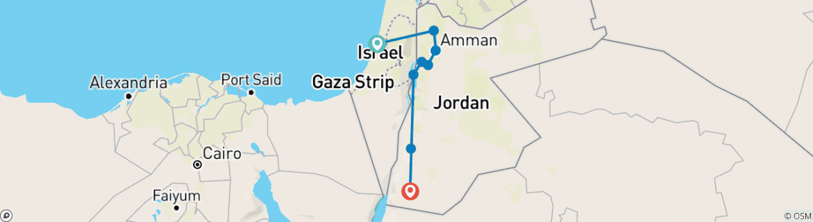 Image of a map showing the route of the tour