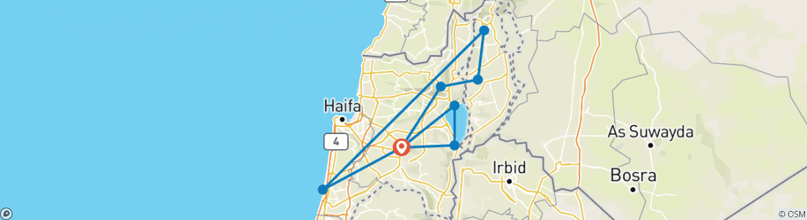 Image of a map showing the route of the tour