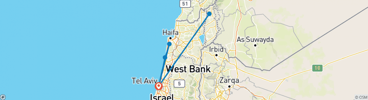 Image of a map showing the route of the tour