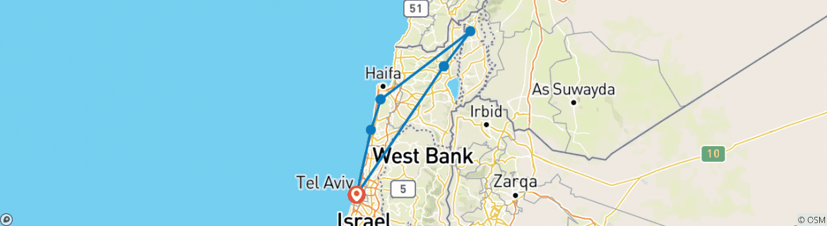 Image of a map showing the route of the tour
