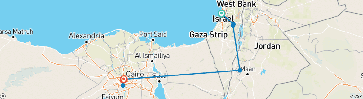 Image of a map showing the route of the tour