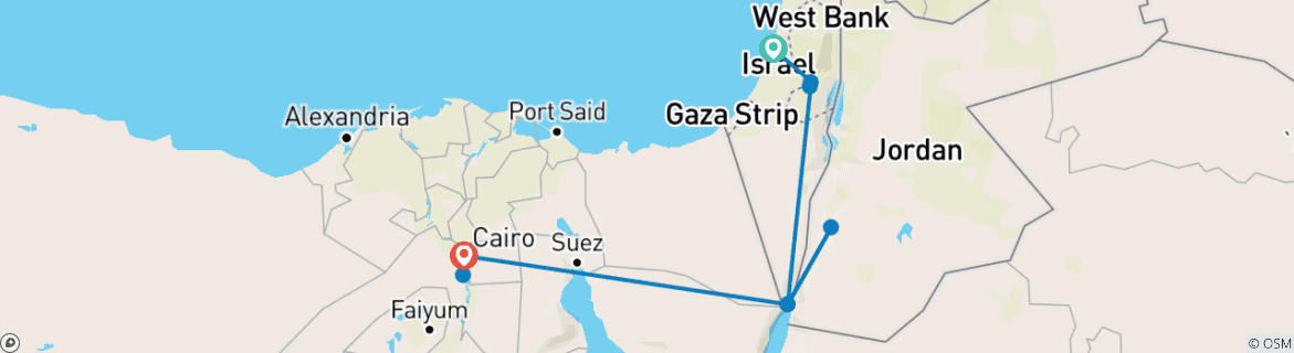 Image of a map showing the route of the tour