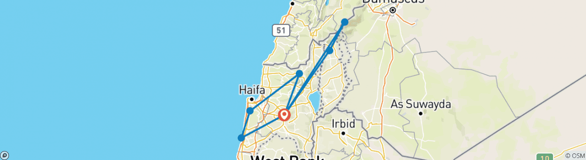 Image of a map showing the route of the tour