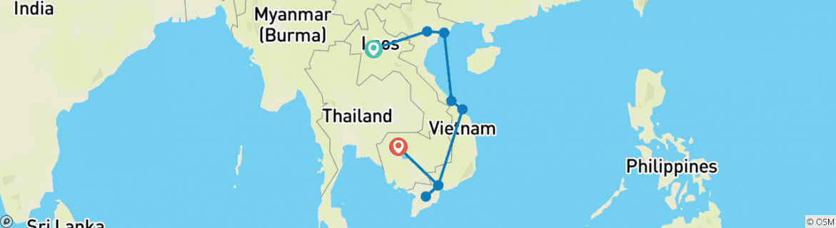 Image of a map showing the route of the tour