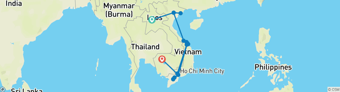 Image of a map showing the route of the tour