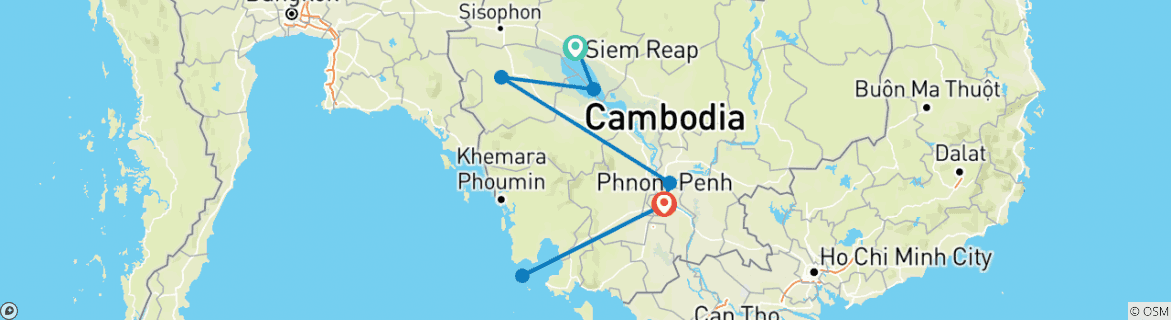 Image of a map showing the route of the tour
