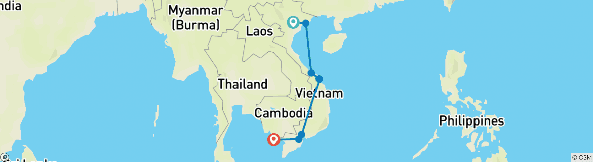 Image of a map showing the route of the tour