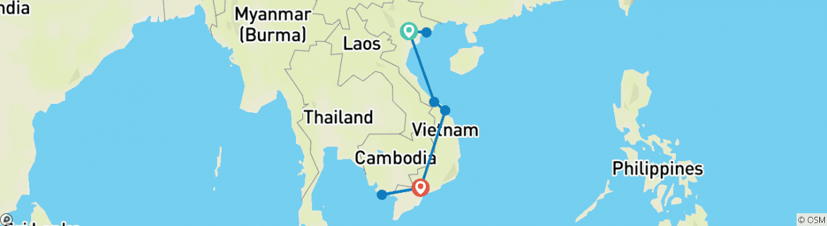 Image of a map showing the route of the tour