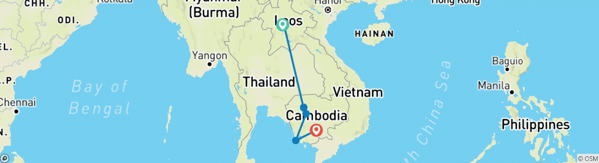 Image of a map showing the route of the tour